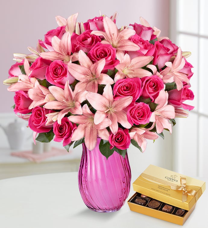 Deluxe Pink Rose & Lily Bouquet